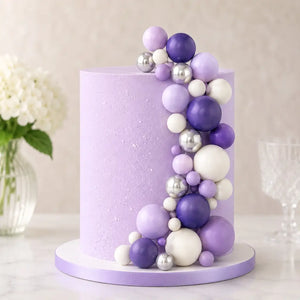 Purple White and Silver Foam Ball Cake Toppers 32pack