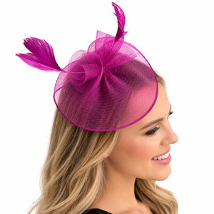 Karen purple mesh hatinator headband with sculpted decorative loops