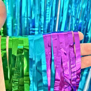 Rainbow Foil Tinsel Curtain 2m x 2m – Metallic Party Backdrop