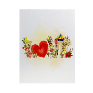 Rainbow Lorikeet LOVE Birds with Australian Native Flowers 3D Pop Up Greeting Card