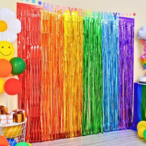 Rainbow Foil Fringe Curtain 2m x 2m – Party Backdrop & Photo Wall