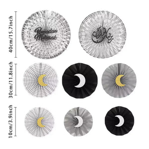 Ramadan Silver Paper Fan Set 8pk