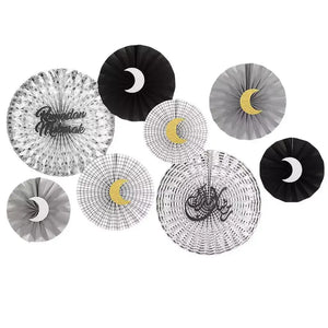 Ramadan Silver Paper Fan Set 8pk