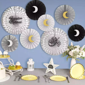 Ramadan Silver Paper Fan Set 8pk
