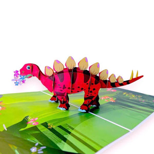 red Baby Stegosaurus Dinosaur Pop Up Card