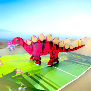 red Baby Stegosaurus Dinosaur Pop Up Card