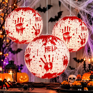 Pack of 3 Large Bloody Handprint Halloween Lantern Hanging Decorations