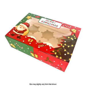 Festive six-cupcake box with adjustable cardboard insert