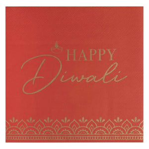 Red Happy Diwali Paper Napkins 16pk