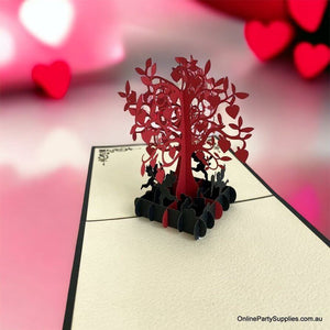 Handmade Red and Gold Tree Of Love Heart 3D Pop Up Valentine's Day Card - Black Cover