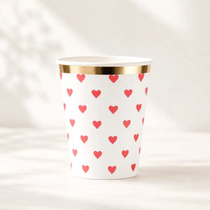 Red heart paper cups with gold foil rim 266ml