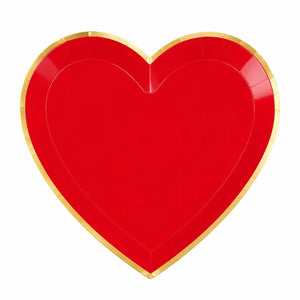 Red heart paper plates with gold rim 8 pack