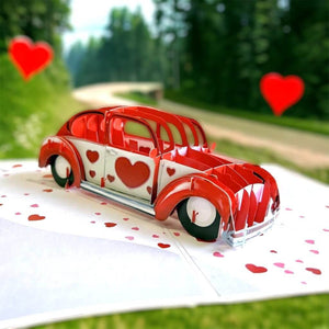 Red Love Heart Vintage Car 3D Pop Up Greeting Card