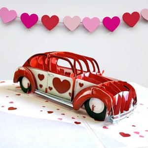 Red Love Heart Vintage Car 3D Pop Up Greeting Card
