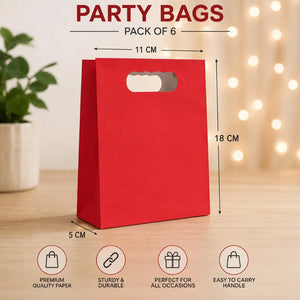Red paper party bags with die-cut handles pack of 6