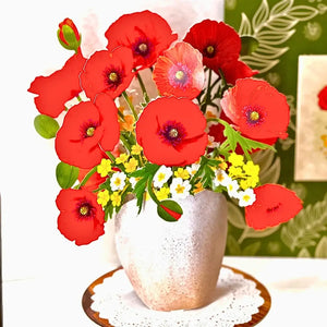 Red Poppy 3D Pop Up Flower Bouquet origami card
