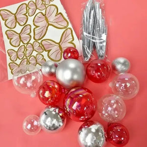 Red Butterfly Cake Toppers with Silver Decorative Balls