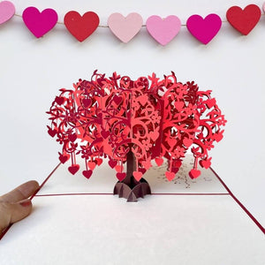 Handmade Red Tree Of Love Hearts 3D Pop Up Card - Red Cover