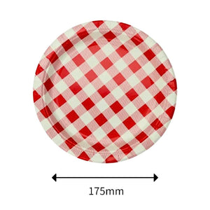 Red gingham round disposable paper plates 18cm 20 pack