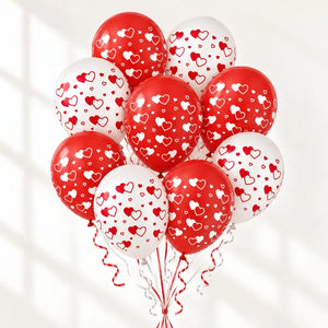Red & White Heart Print Latex Balloons 30cm 10 Pack