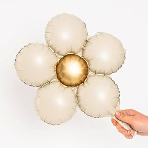 Vintage cream five-petal daisy foil balloon with gold centre