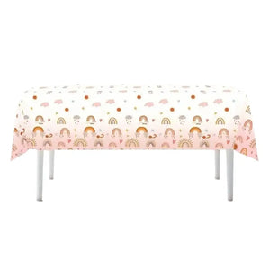 Rectangular Boho Rainbow Plastic Tablecloth.