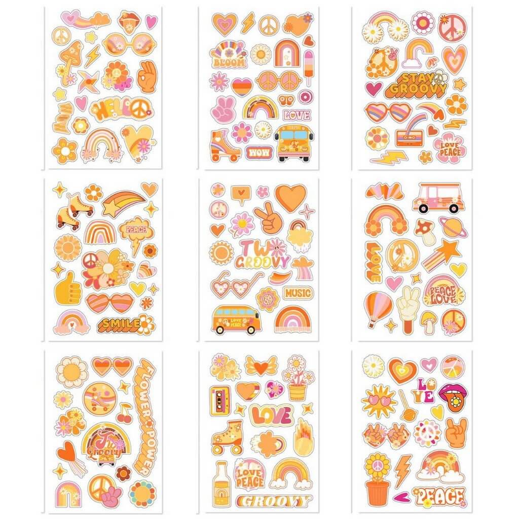 Retro Two Groovy Paper Stickers 9 Sheets 130 Stickers