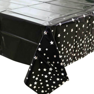 Rectangular Silver Star Black Plastic Table Cover