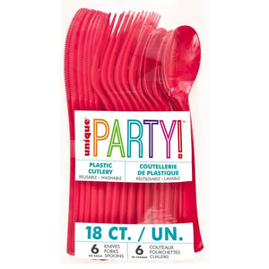 Ruby red reusable cutlery set 18 pack