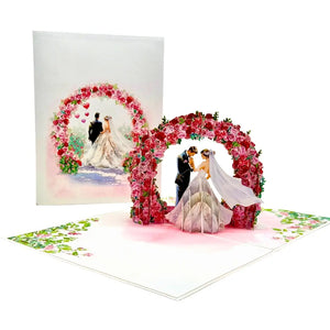 Romantic wedding card with floral arch