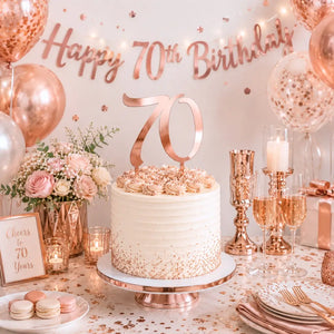 Acrylic Rose Gold Age 70 Birthday Cake Topper