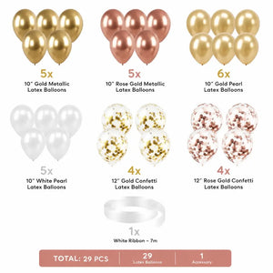 rose gold Balloon set with quantities and types of balloons
