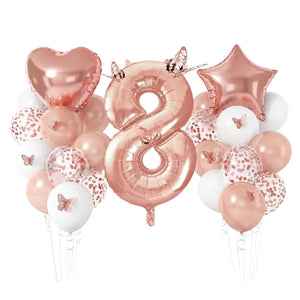 Metallic Rose Gold & Butterfly Birthday Balloon Bundle 24pk number 8