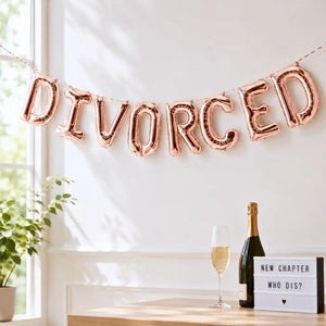 16-inch Rose Gold 'DIVORCED' Letter Foil Balloon Banner - Divorce Party Decorations.