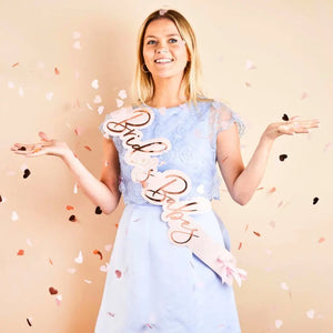 Brides Babes rose-gold foil paper sashes for hen parties and bridal showers
