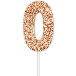 Rose gold glitter number 0 numeral birthday cake topper