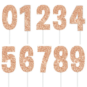 Rose gold glitter number 0 to 9 birthday cake topper