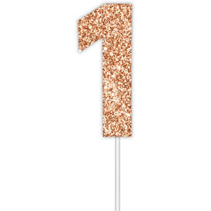 Rose gold glitter number 1 numeral birthday cake topper