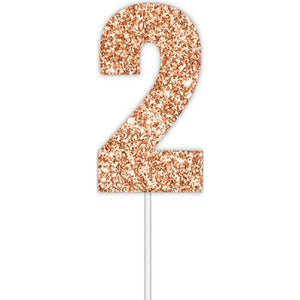 Rose gold glitter number 2 numeral birthday cake topper