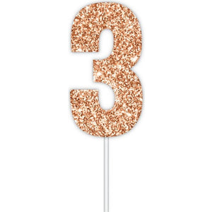 Rose gold glitter number3 numeral birthday cake topper