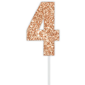Rose gold glitter number 4 numeral birthday cake topper