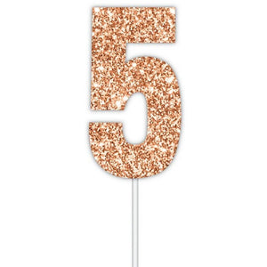 Rose gold glitter number 5 numeral birthday cake topper