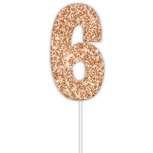 Rose gold glitter number 6 numeral birthday cake topper