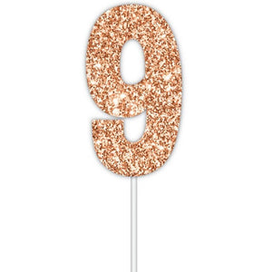 Rose gold glitter number 9 numeral birthday cake topper