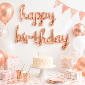 Rose Gold 'happy birthday' Script Balloon Banner Set