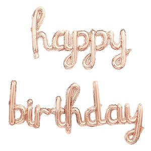 Rose Gold 'happy birthday' Script Balloon Banner Set
