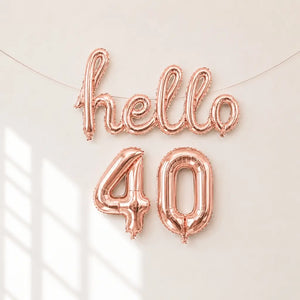 Rose Gold 'hello 40' Birthday Foil Balloon Banner