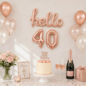 Rose Gold 'hello 40' Birthday Foil Balloon Banner