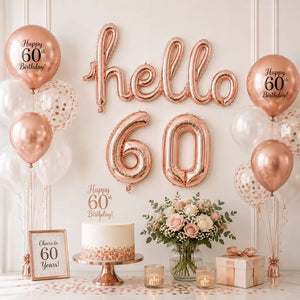 Rose Gold 'hello 60' Birthday Foil Balloon Banner