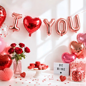 Rose Gold 'I LOVE YOU' with a Large Red Heart Foil Balloons